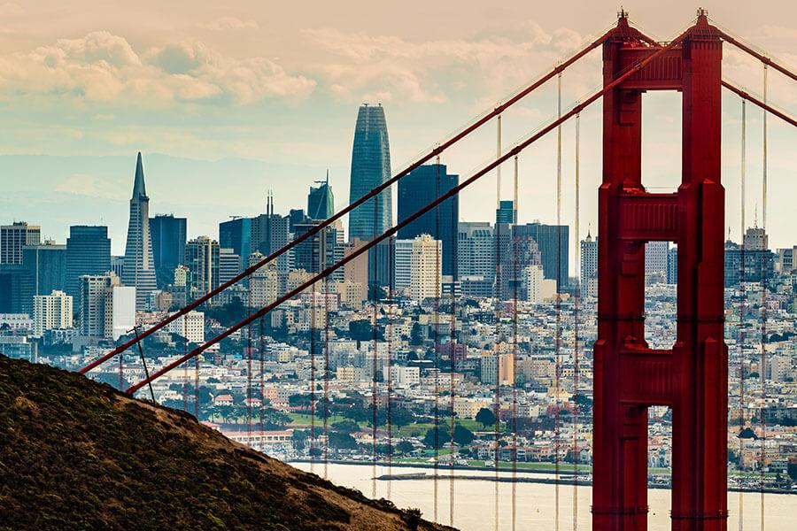 View of San Francisco across the Golden Gate Bridge